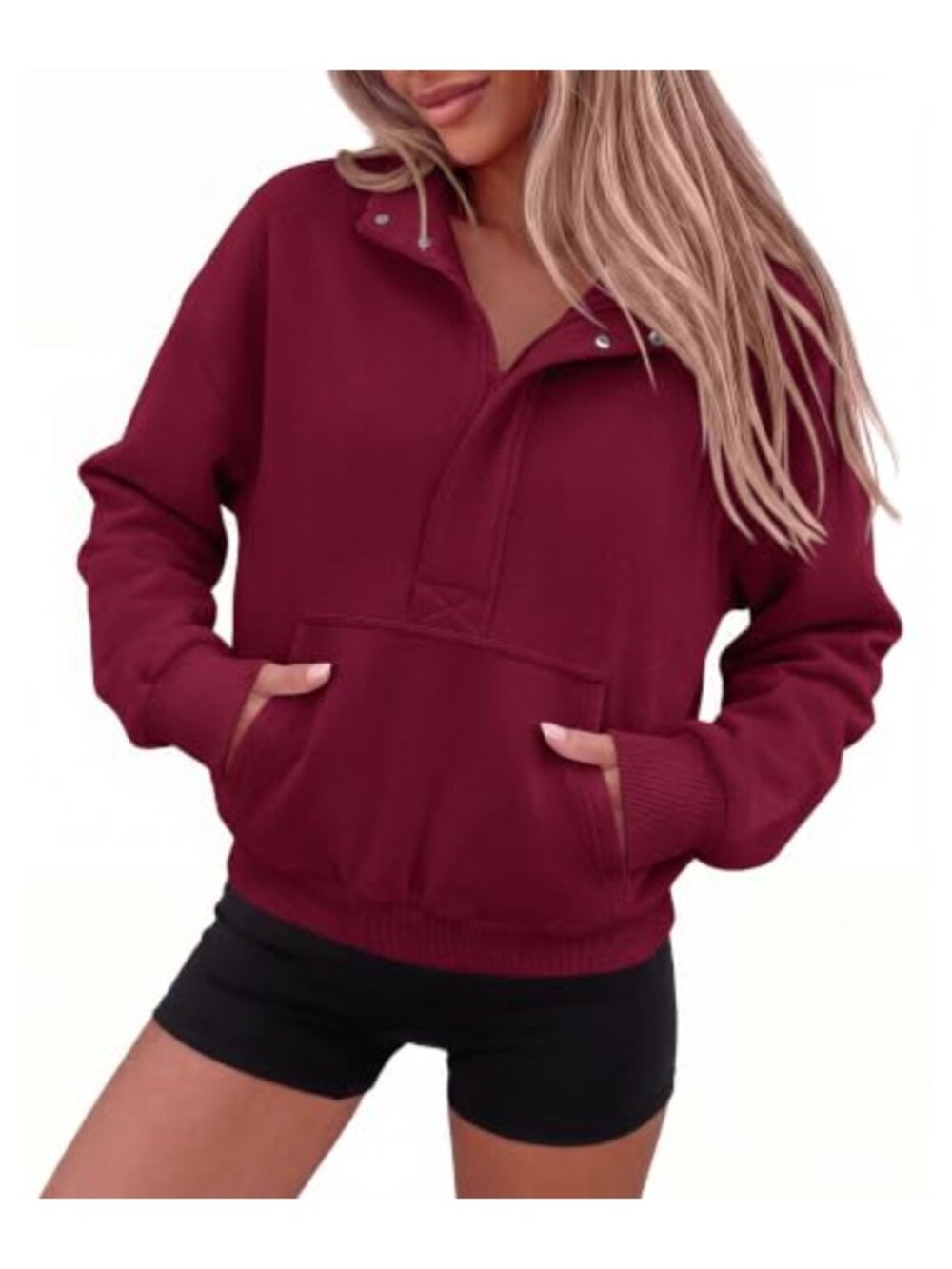PRETTYGARDEN Henley Neck Sweatshirt Cropped Quarter Zip Pullover Women